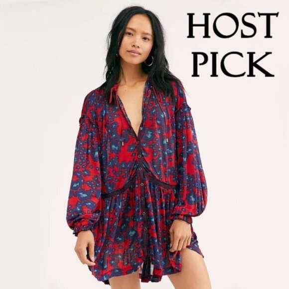 NWT Free People merlot floral print tunic blouse, S - Picture 1 of 7